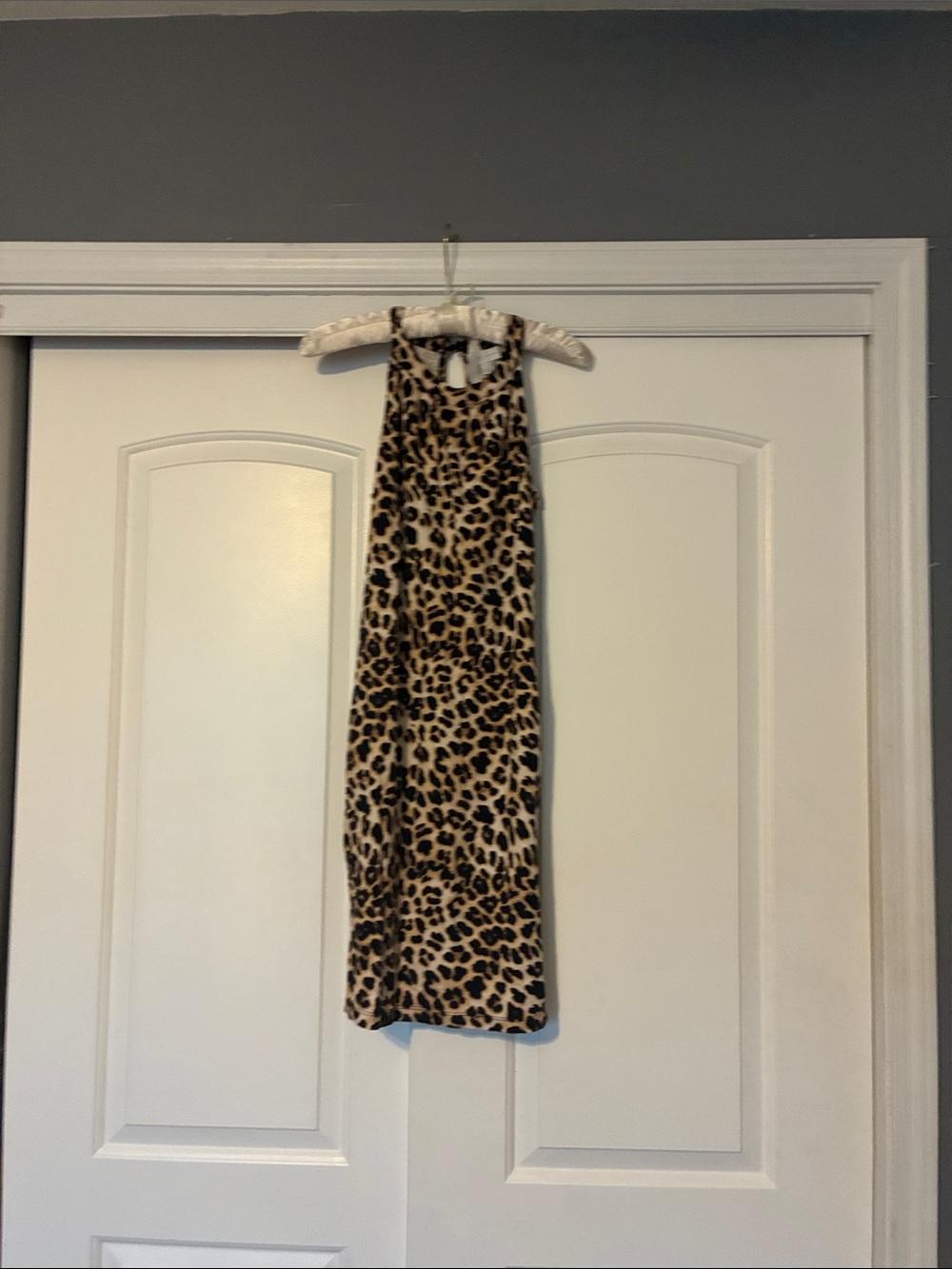 Y2K New York and Company  Leopard Print Halter Midi Dress - Brown & Black small